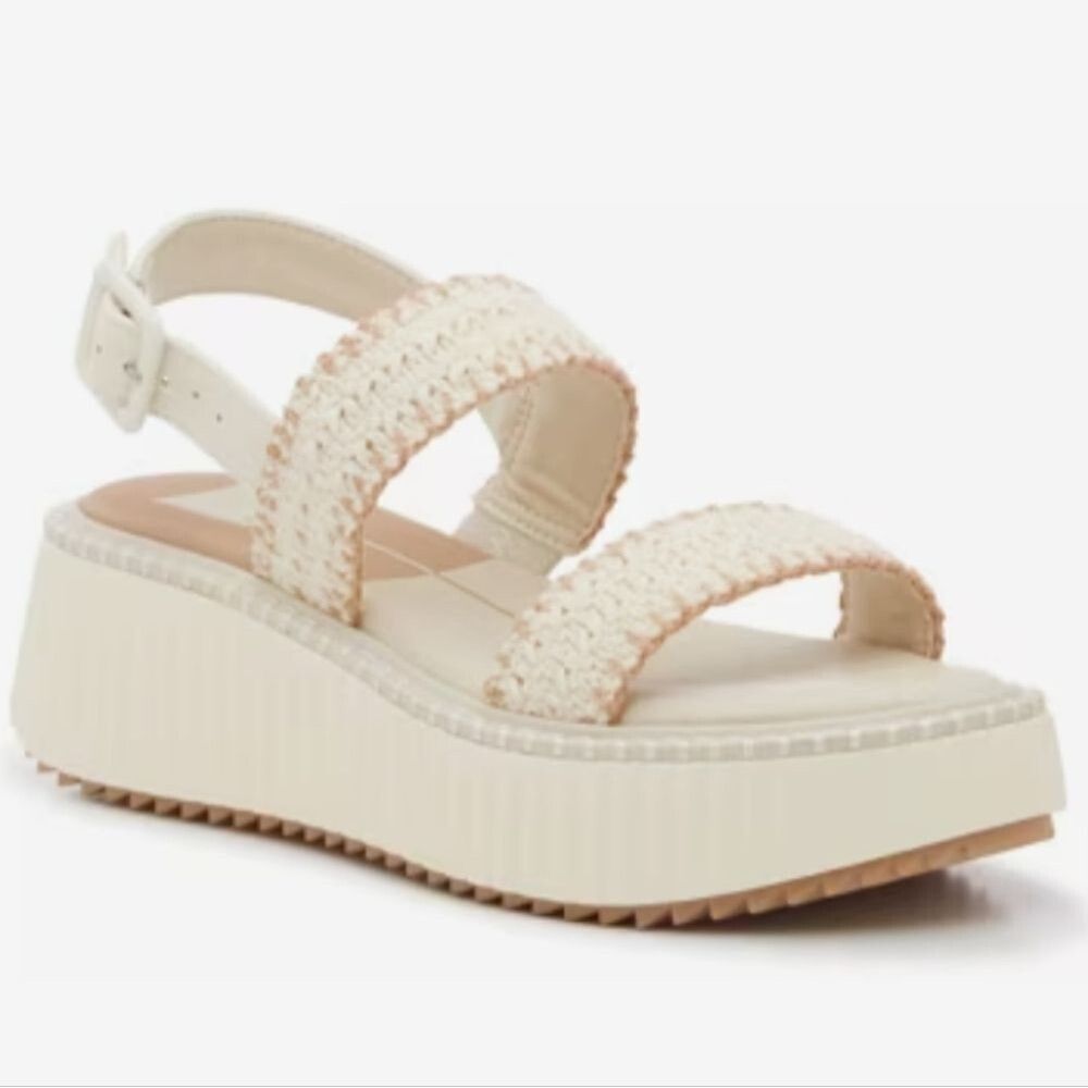 NEW Dolce Vita Drake Platform Sandals Cream Color Ivory Fabric Size 9